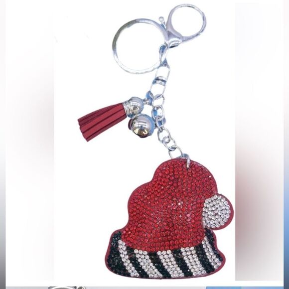 Christmas Rhinestone Christmas Hat Bag Charm keychain New - Picture 1 of 5